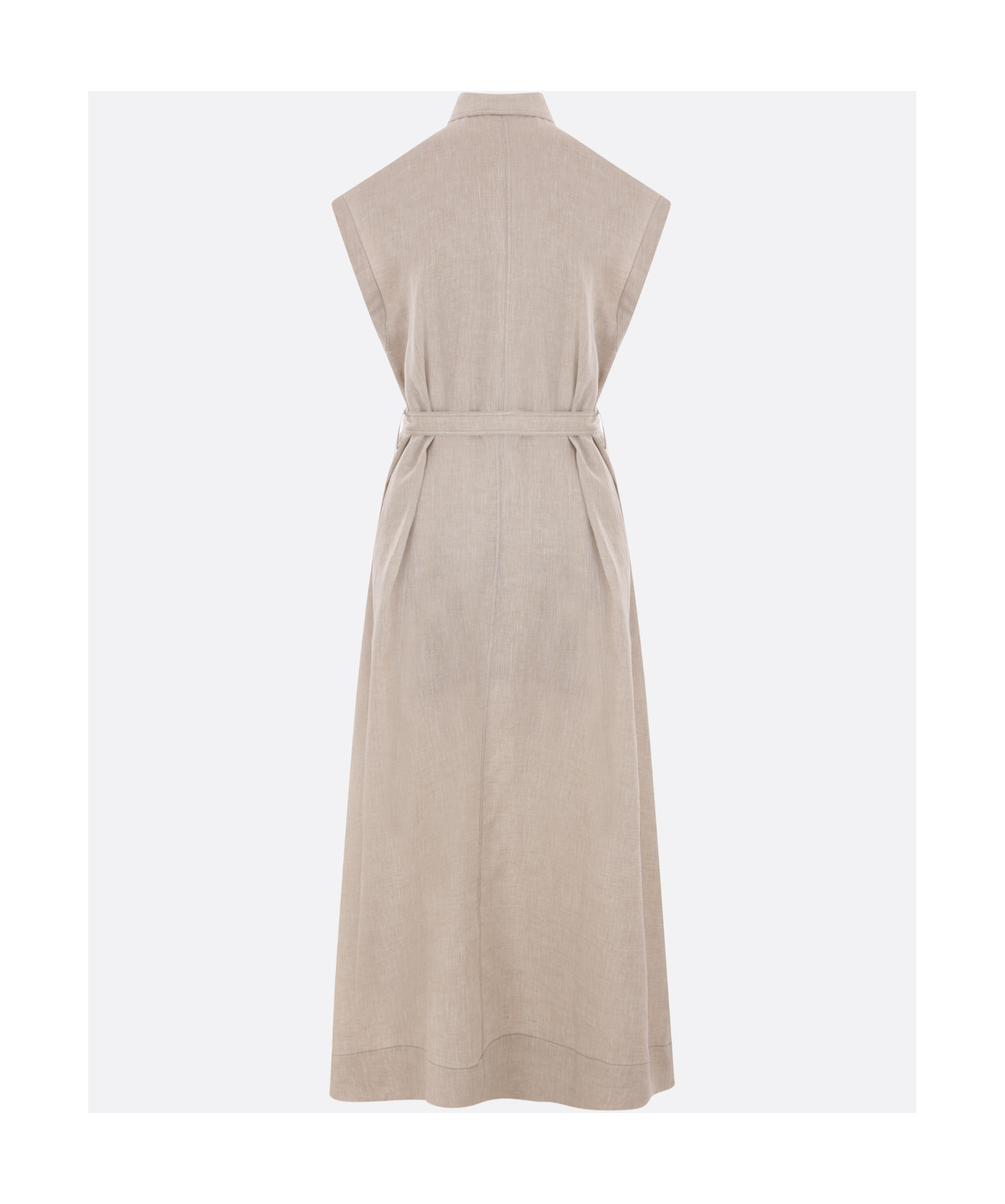 Brunello Cucinelli Linen Chemisier Short Sleeves Long Dress In Beige In Nude