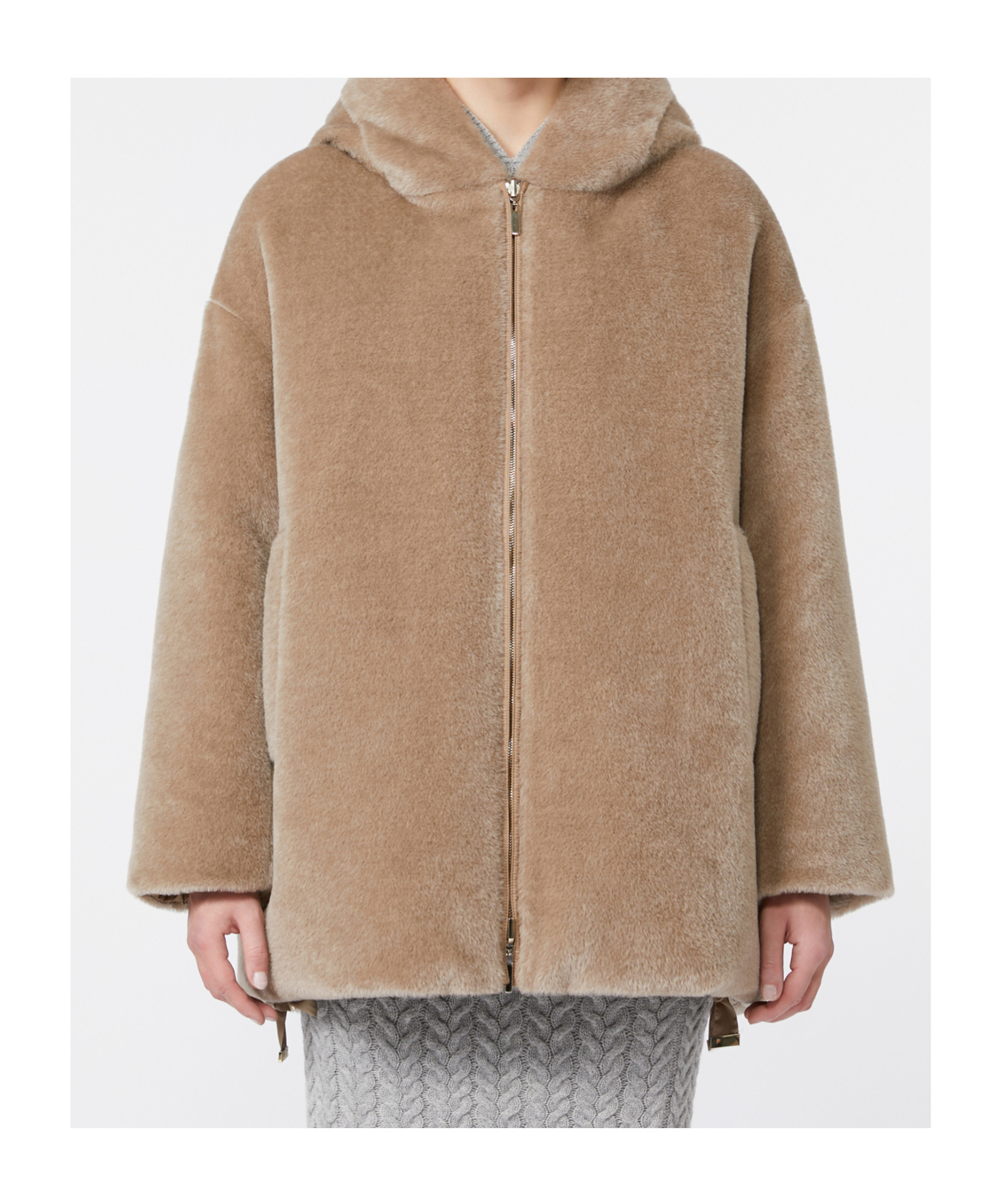 Max Mara The Cube Reversible Zip-up Hooded Coat In Nude