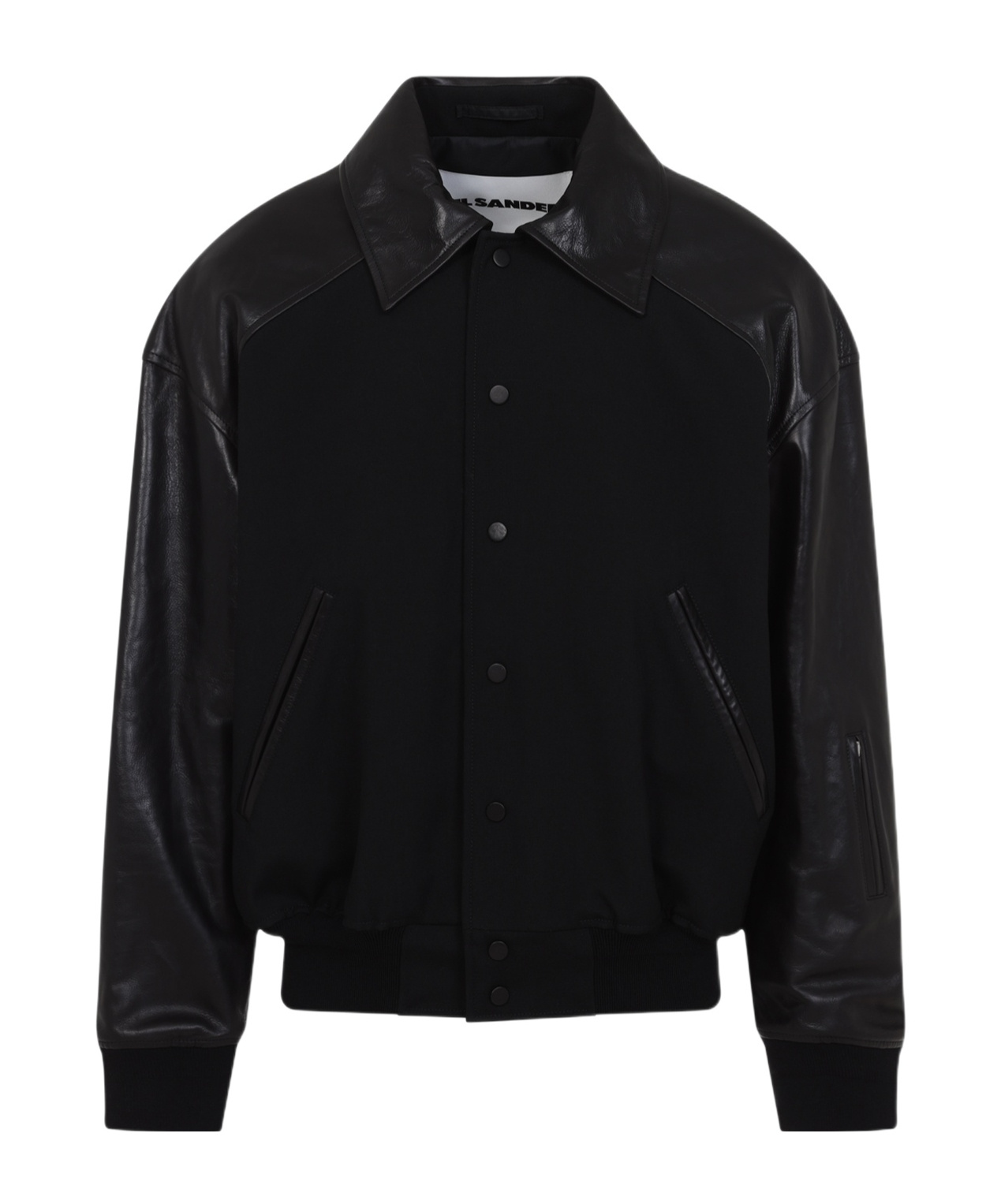 Jil Sander Oversize Wool & Leather Jacket In Black