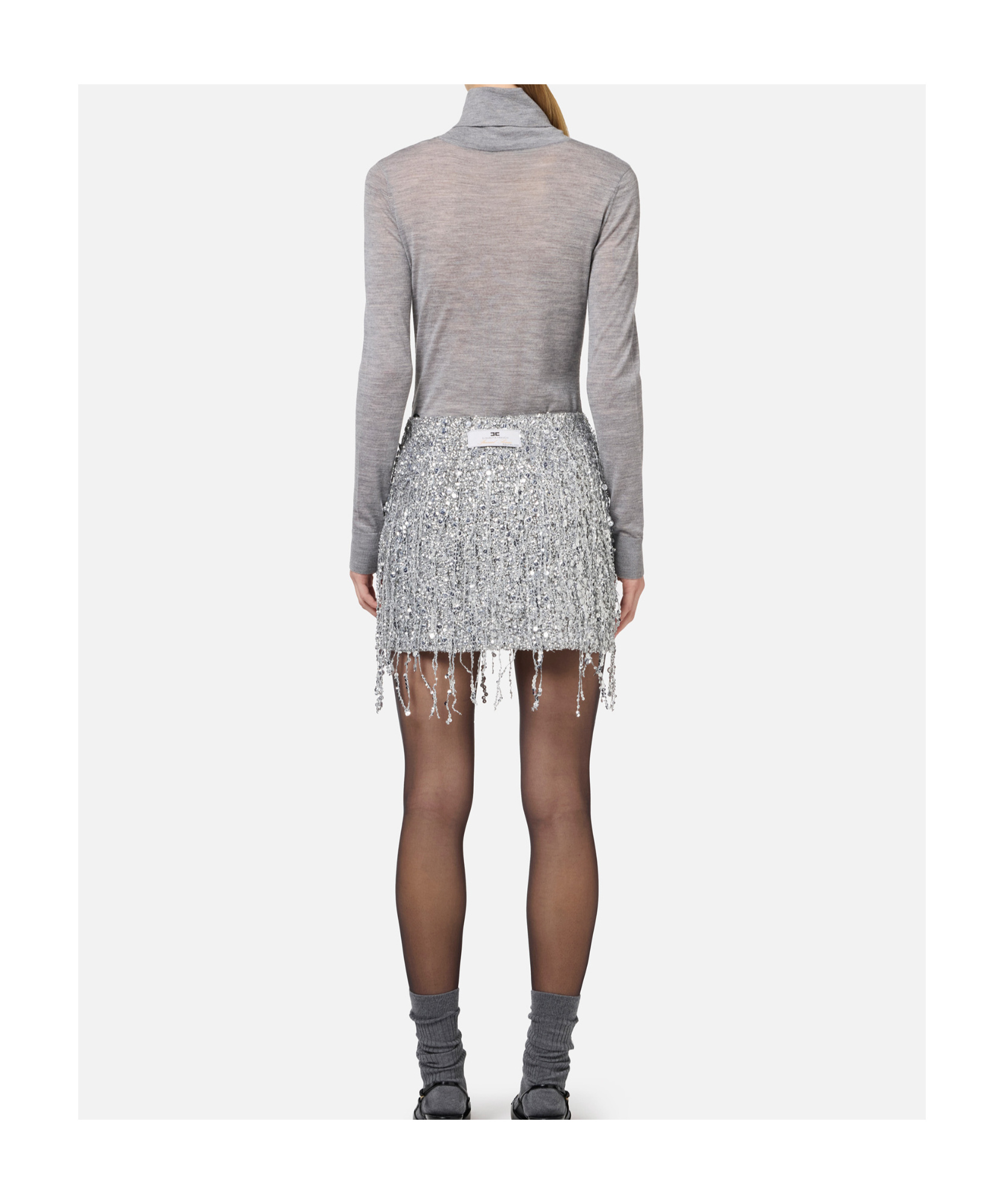 Shop Elisabetta Franchi Sequined Tassel Embroidered Mini Skirt In Gray