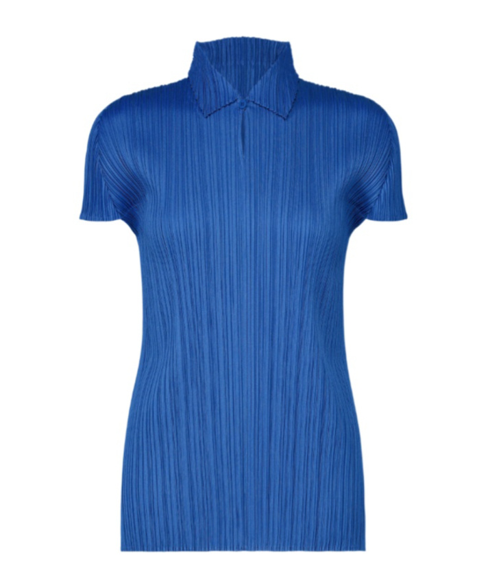 Issey Miyake Pleated Buttoned Top In Blue