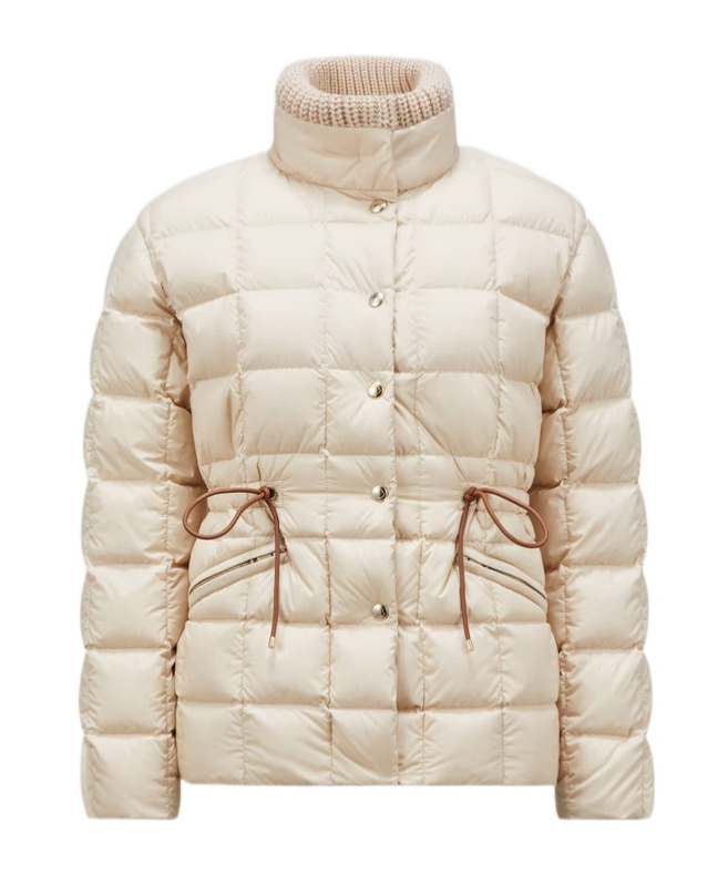 Moncler Antigone Leather-trimmed Short Down Jacket Beige In Neutral