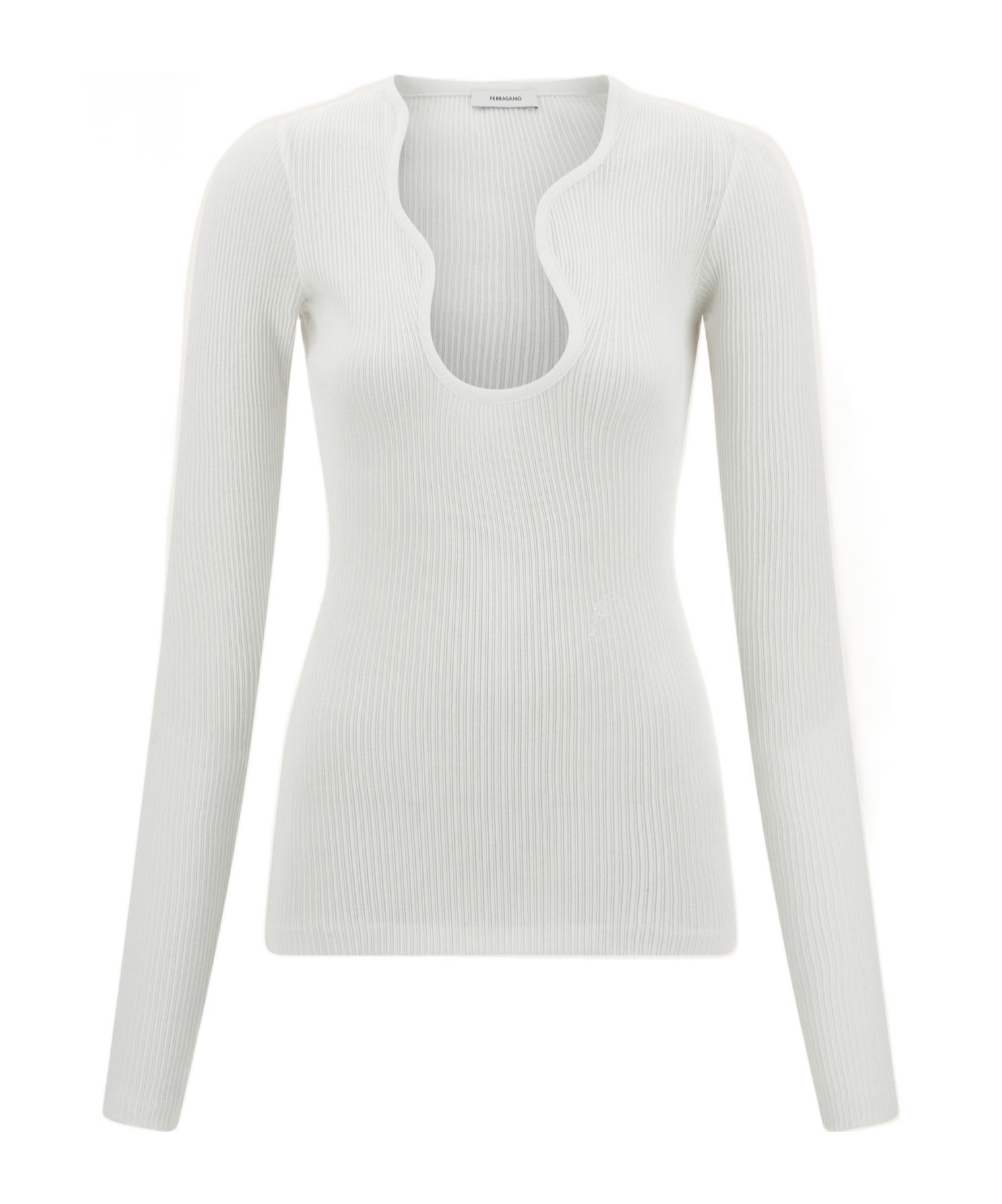 Ferragamo Rippled Neckline Long-sleeved Top