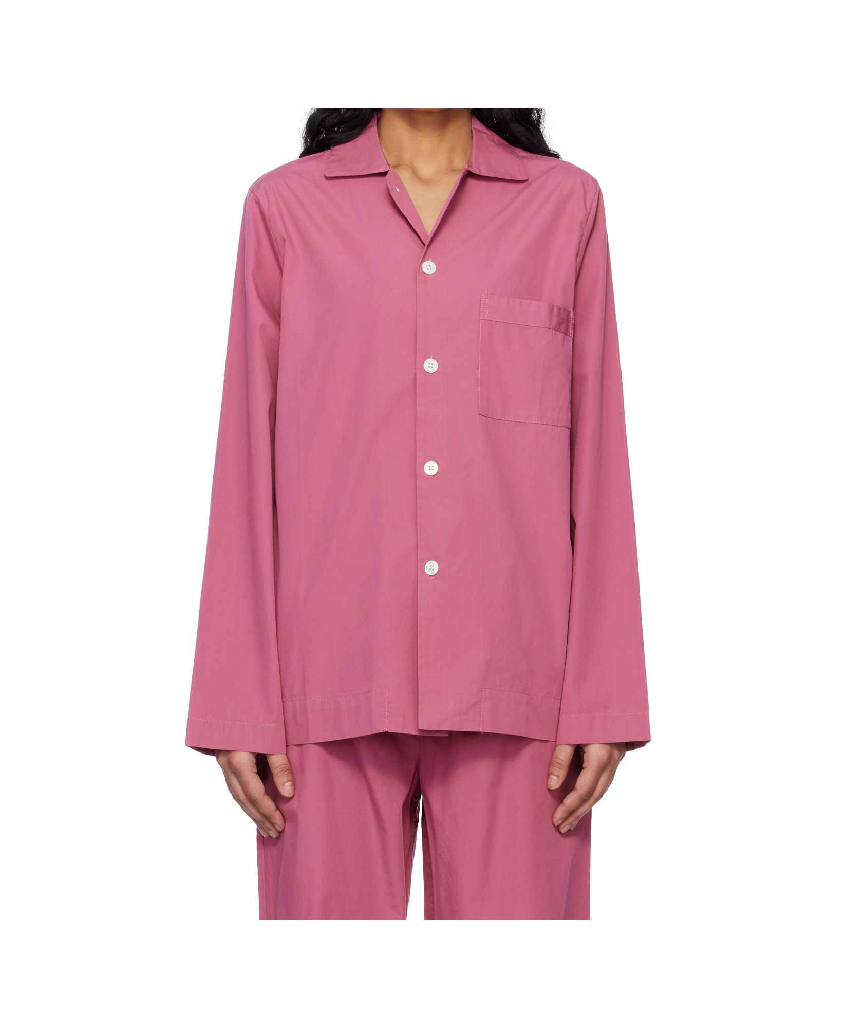 Tekla Purple Long Sleeve Pyjama Shirt In Pink