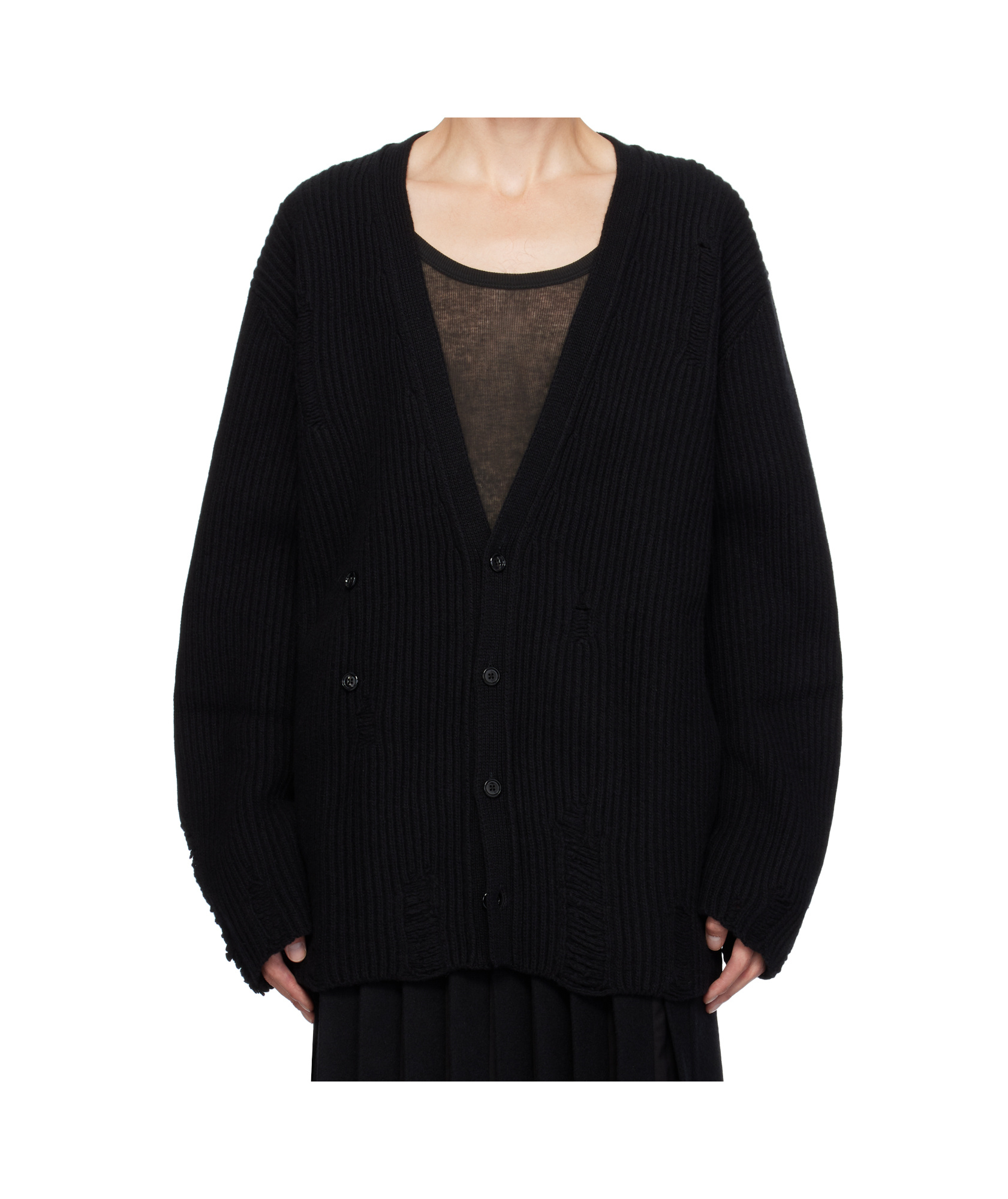 Ann Demeulemeester Rib Knitted Cardigan In Black