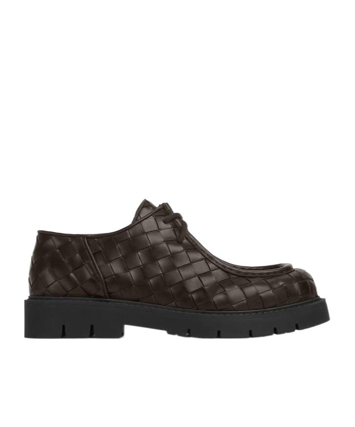 Bottega Veneta Haddock Lace Up Deep Calf Weave In Black
