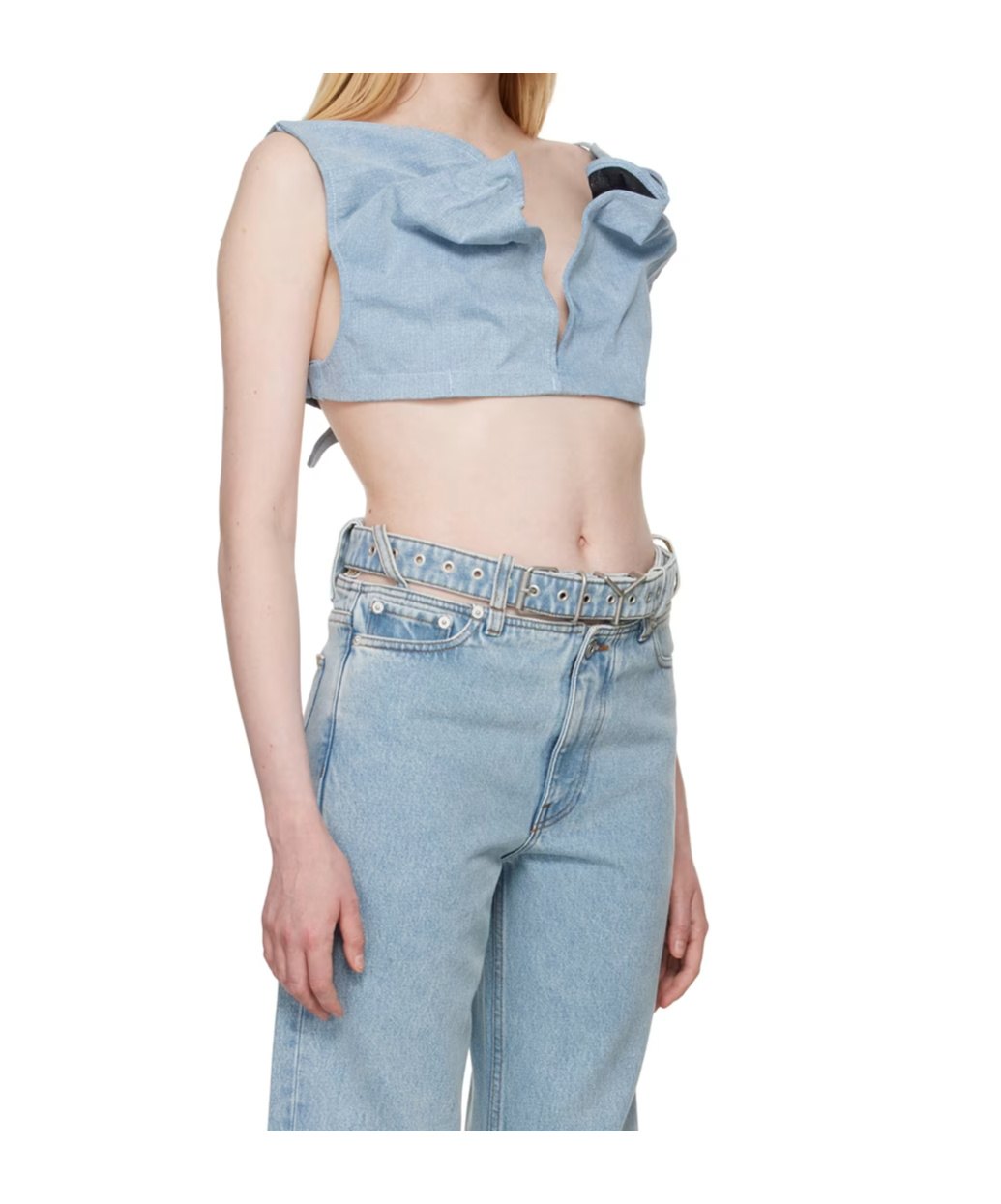 Y/project Blue Scrunched Denim Bralette In Blue