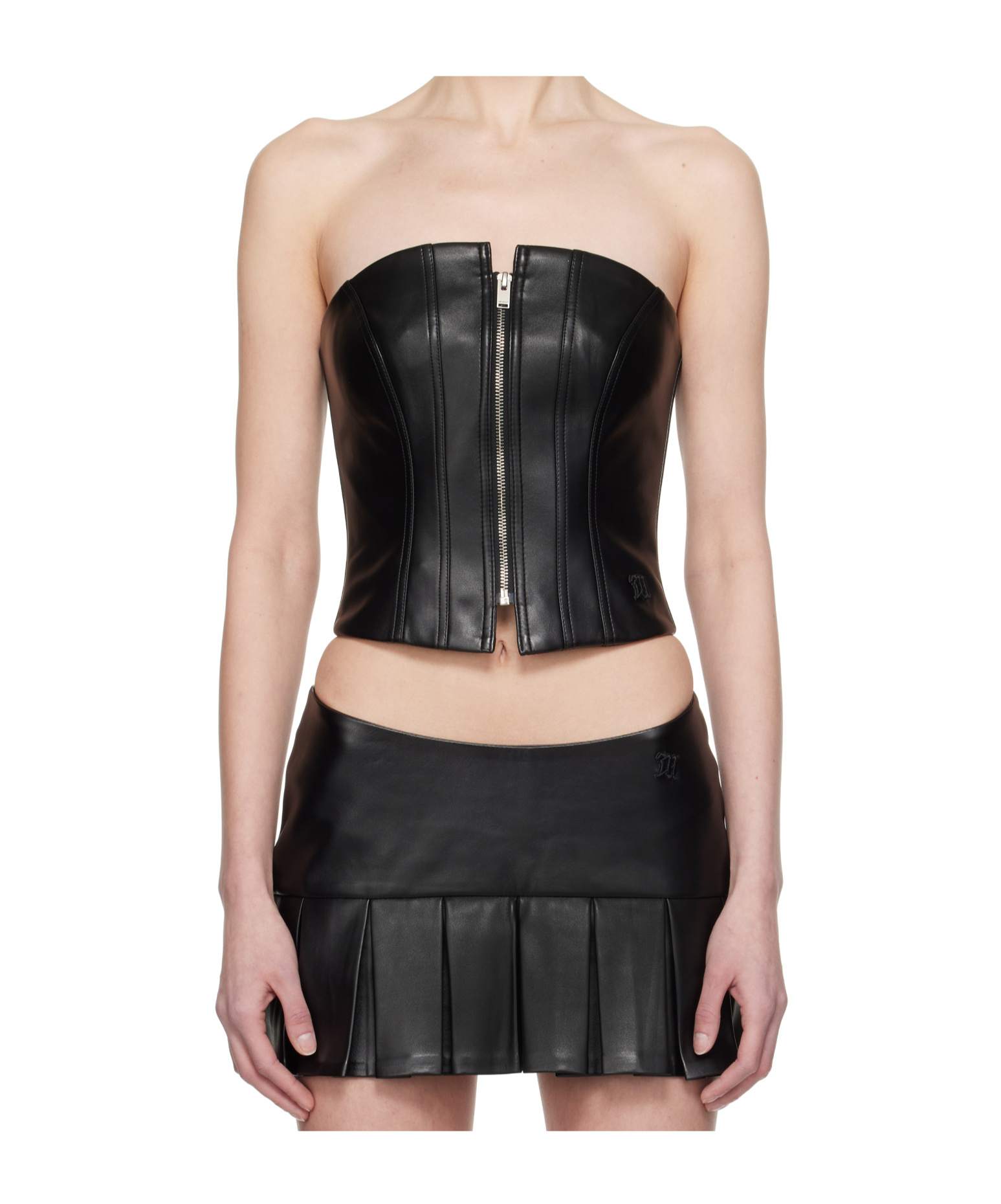 Misbhv Black Zip Faux-leather Top In Black