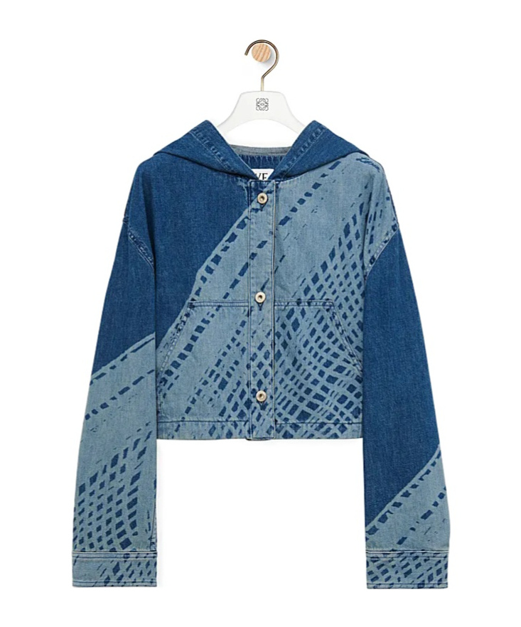 Loewe Cropped Hooded Jacket In Denim In Blue