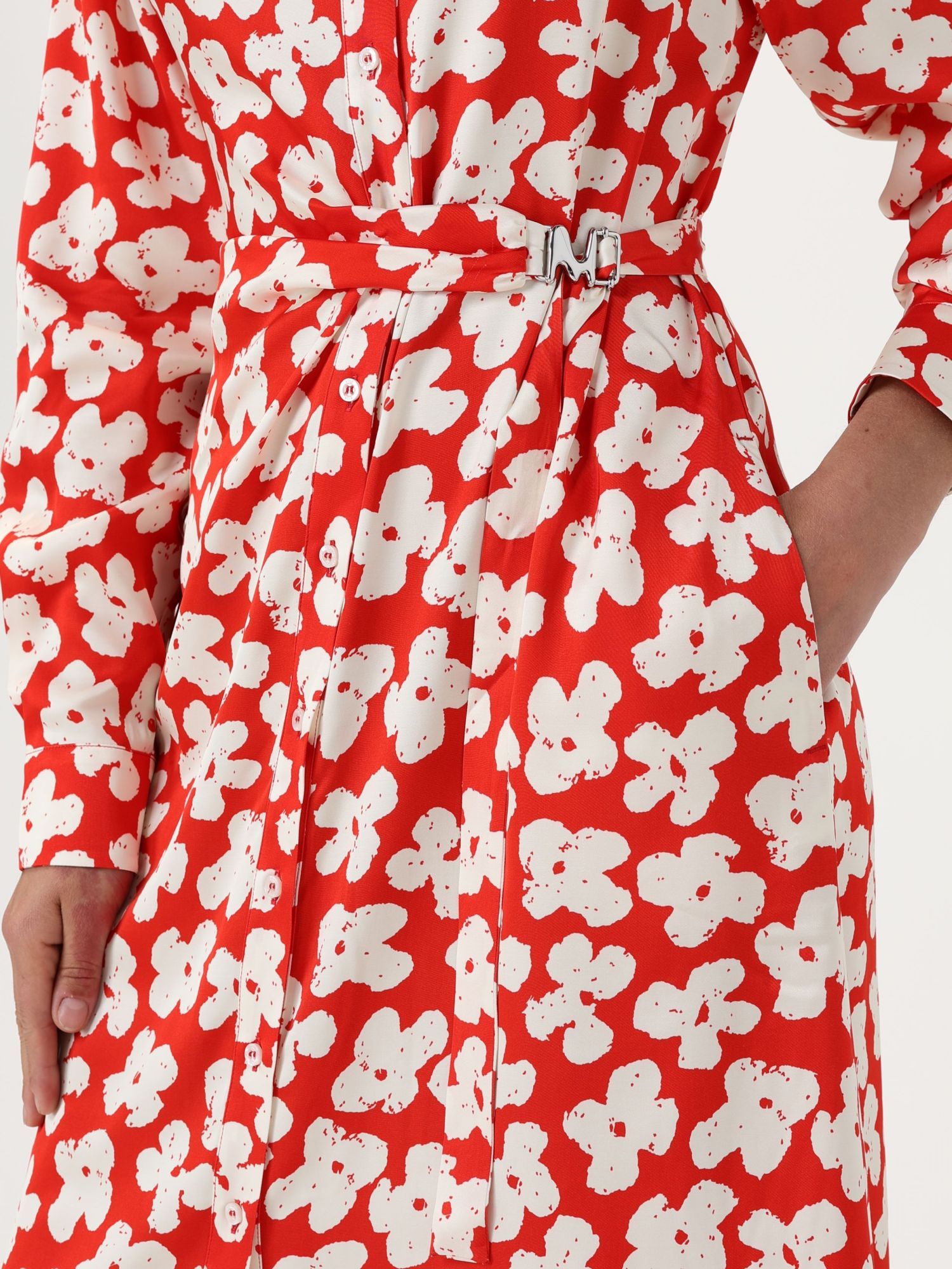 Msgm Floral-printed Dart Detailed Midi Dress In Red