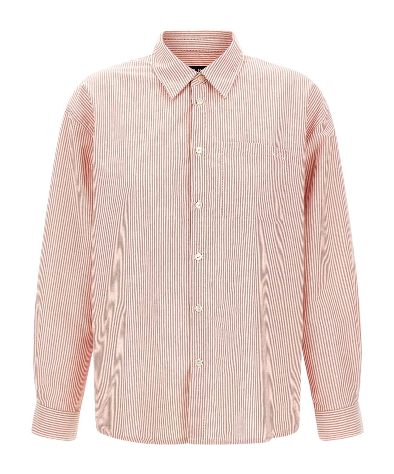 Apc Striped Boyfriend Shirt With Front Pocket In Nude