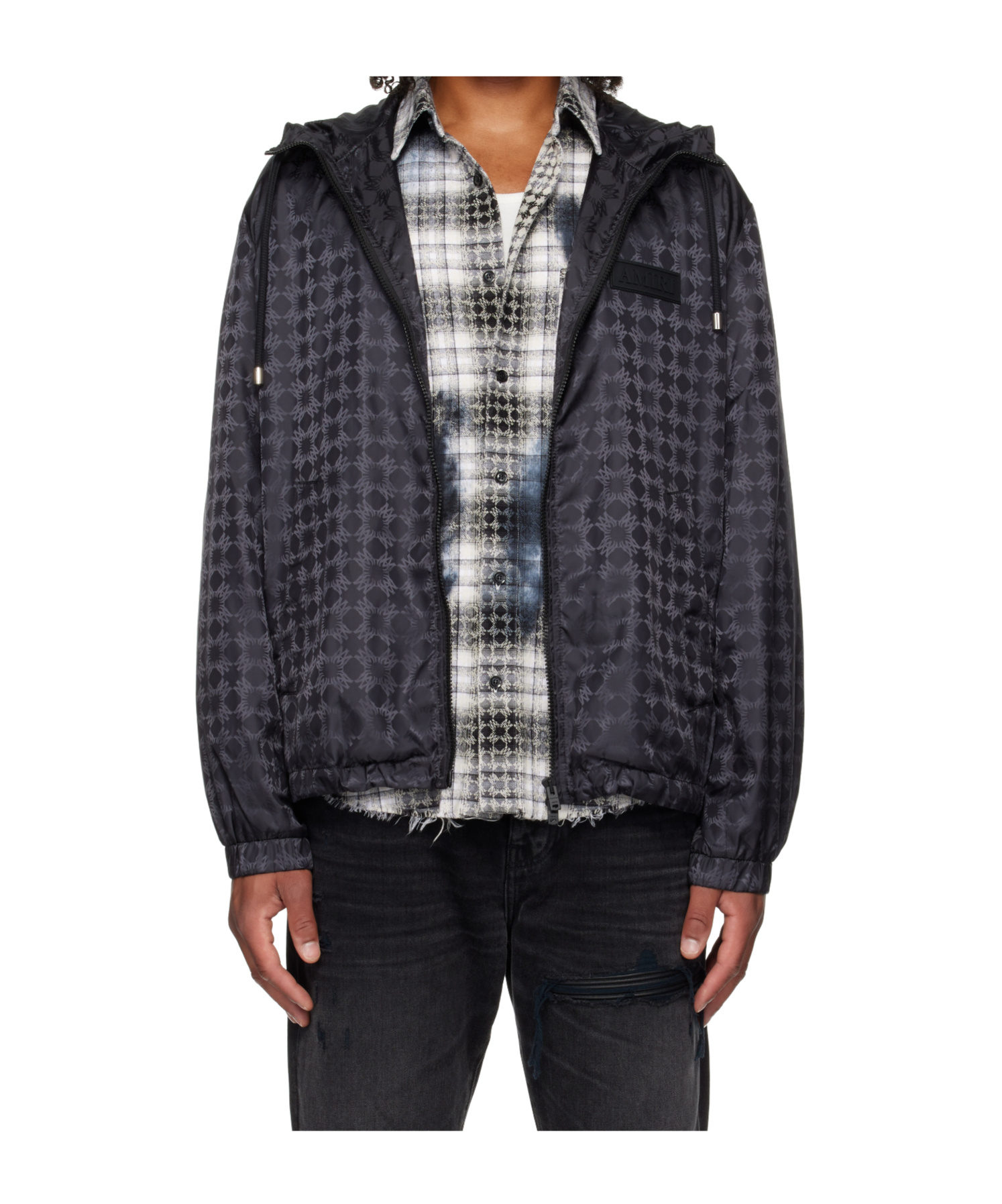 Amiri Ma Quad Monogram Hooded Jacket In Black