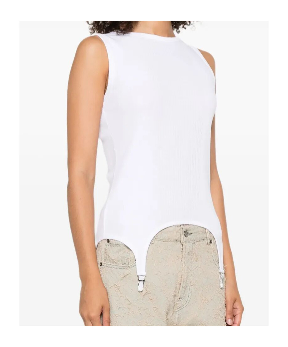 Jean Paul Gaultier Cotton Ribbed Tank Top With Lingerie Garter Clothing In Multi