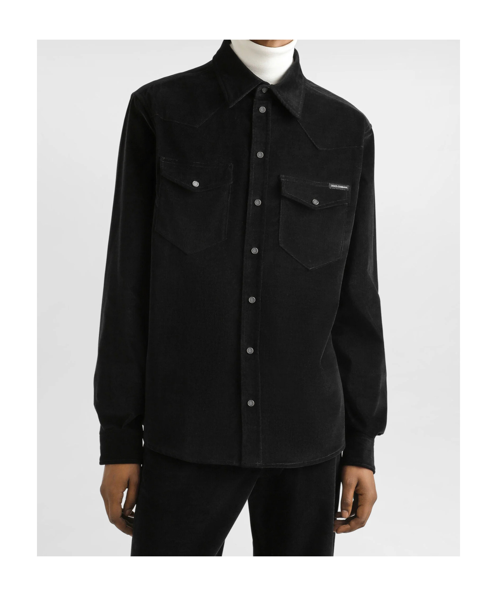 Dolce & Gabbana Micro Rib Velvet Shirt Shirts Black In Black