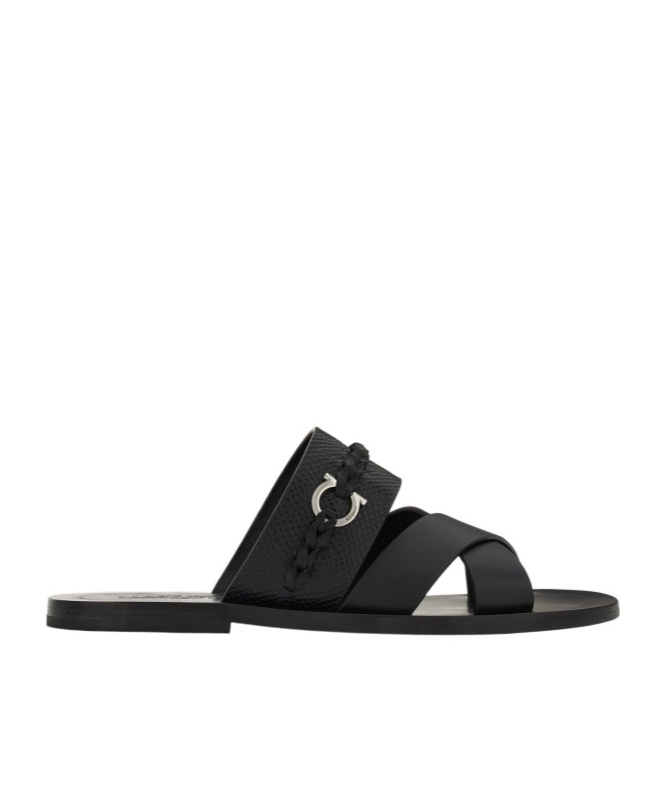Ferragamo Man Sandals Black Size 8.5 Leather In Black