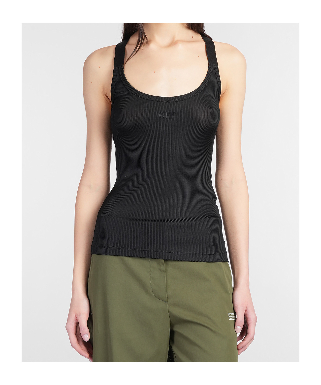 Off-white Round Collar Sleeveless Vest In Green