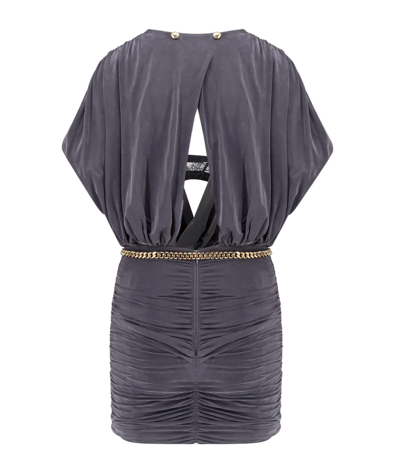 Elisabetta Franchi Mini Dress With Drapery And Metal Belt In Black