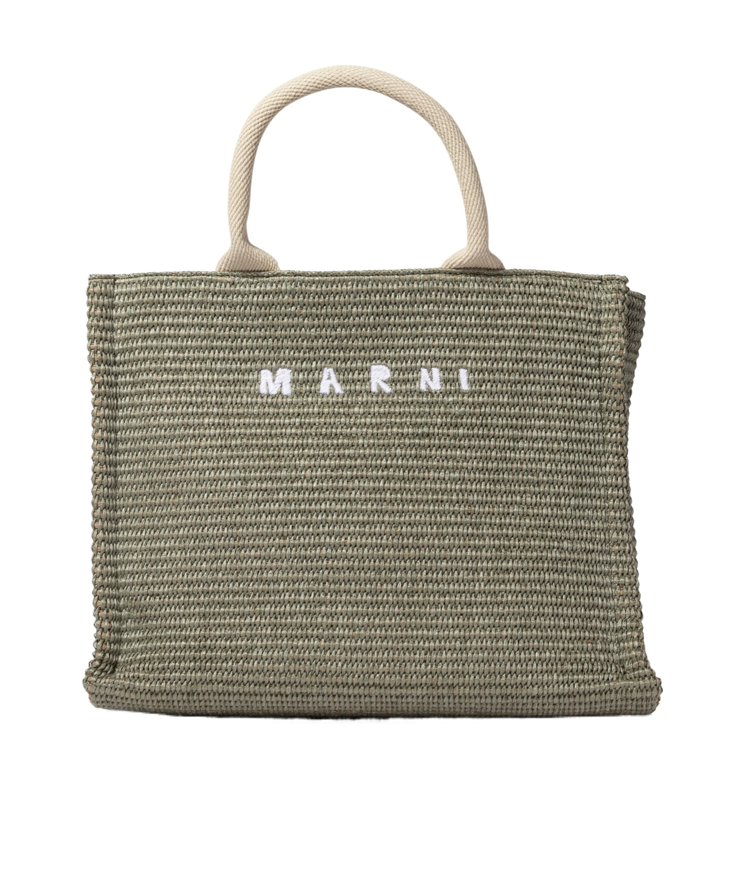 Shop Marni Green Raffia-effect Small Tote Bag
