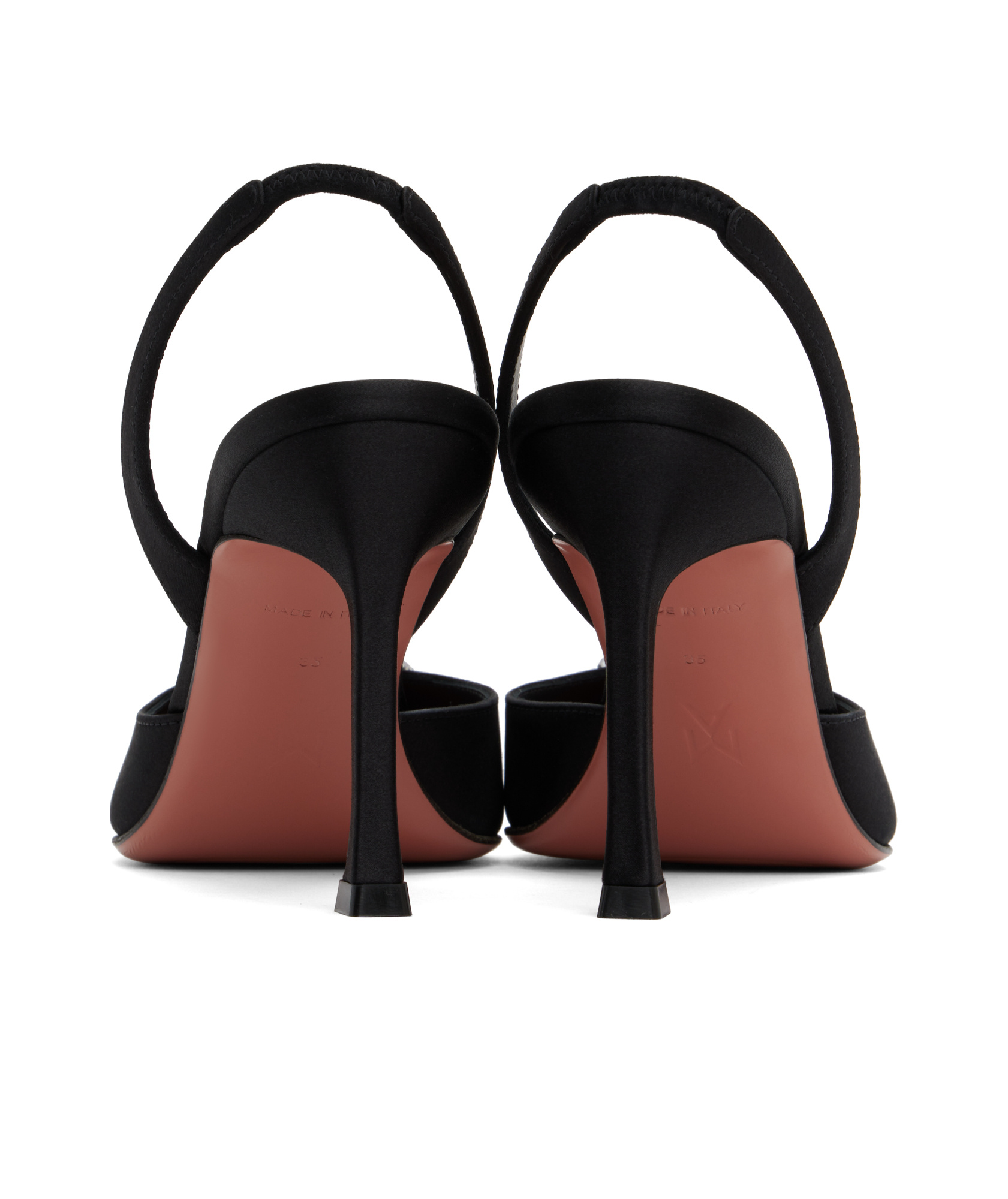 Amina Muaddi Black Satin Camelia Pumps In Black