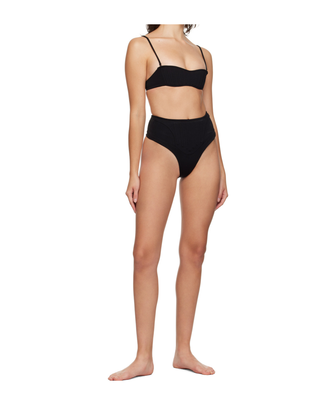 Mugler Decorative-stitching Bikini Top In Black