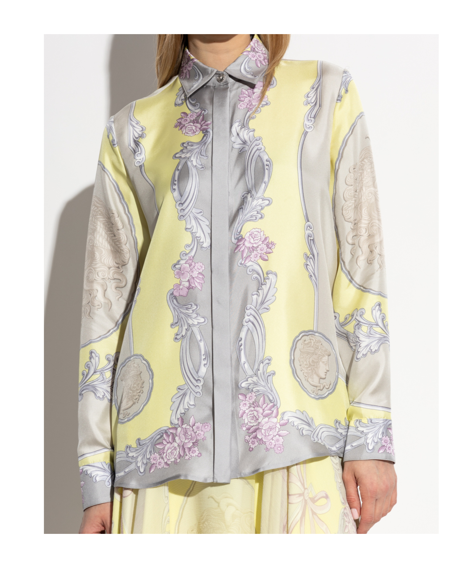 Versace Cameo Long-sleeved Silk Shirt In Nude