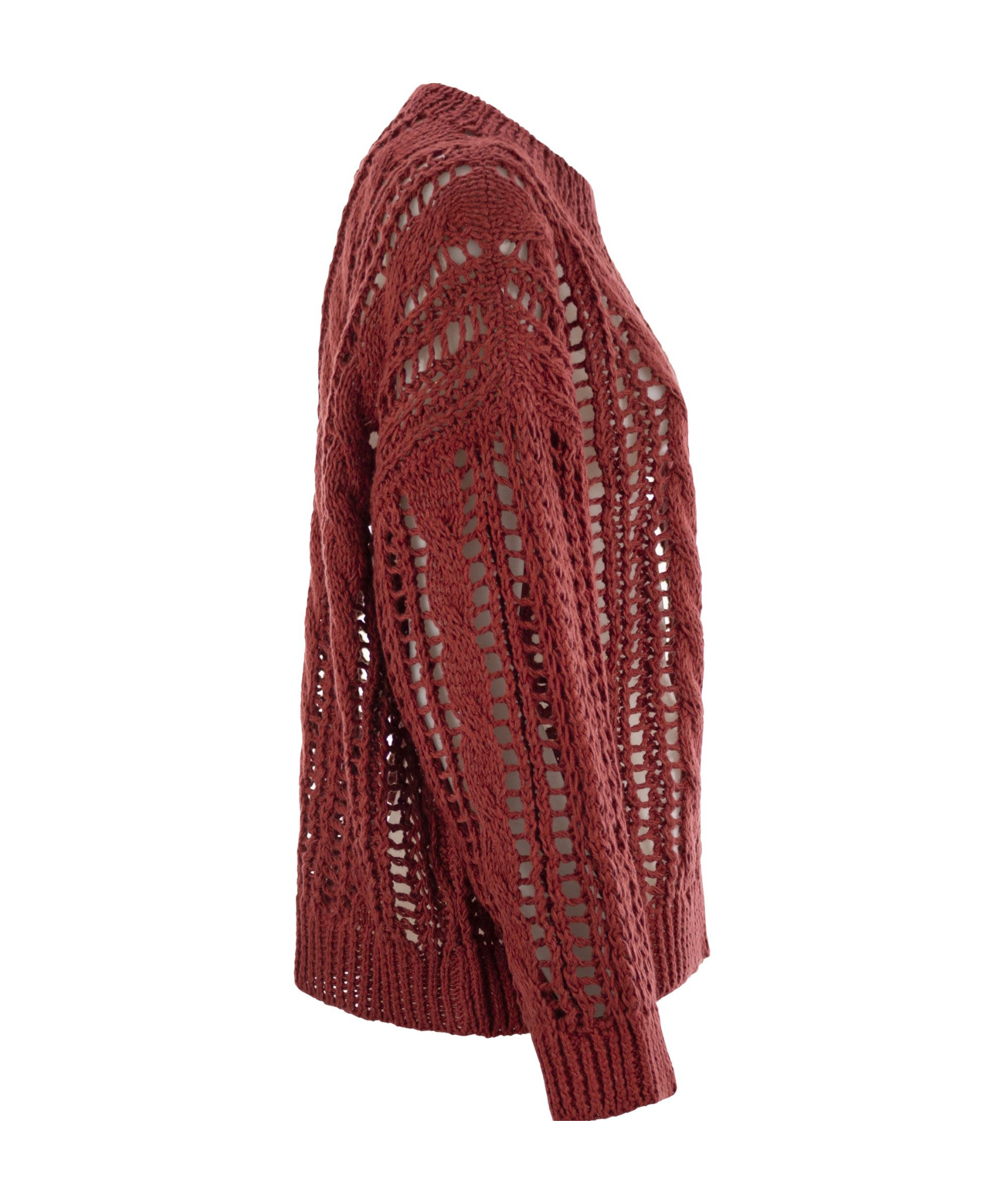 Brunello Cucinelli Round Neck Long Sleeve Knitted Sweater In Red
