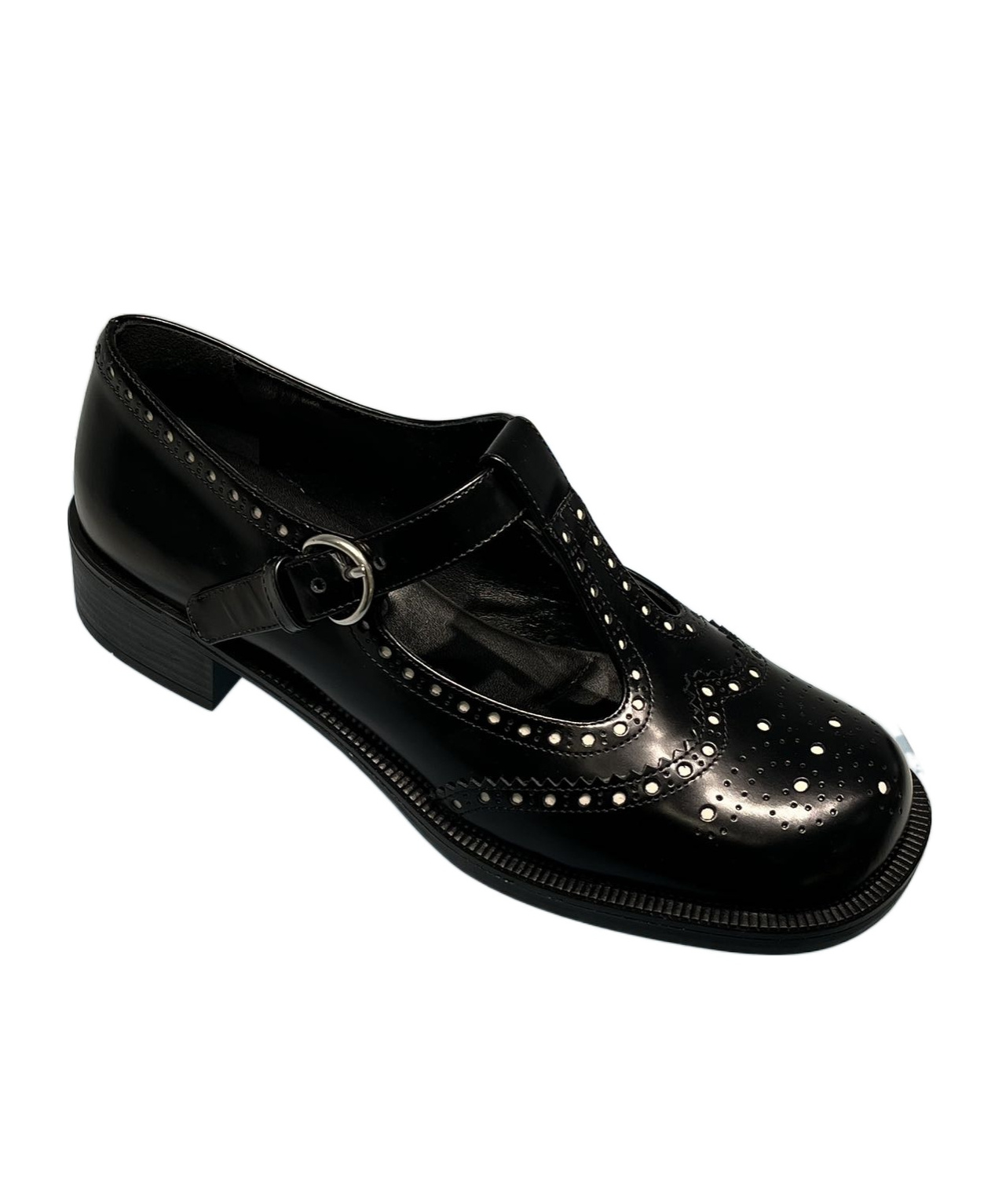 Miu Miu T-strap Brogue Shoes In Black