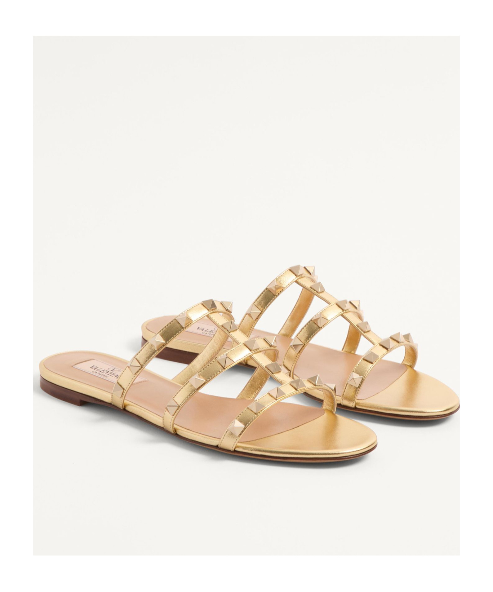 Valentino Garavani Rockstud Laminated Nappa Slide Sandal Woman Antique Brass 41 In Nude