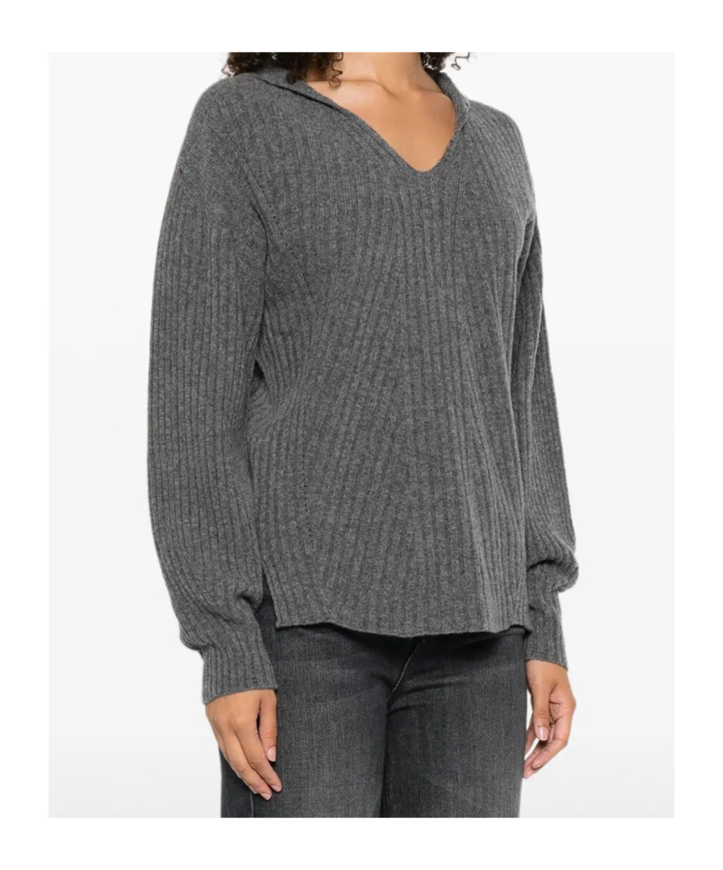 Twinset Twin-set Relaxed-fit Top With Deep V-neckline In Gray