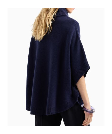 Emporio Armani Womens Virgin Wool Blend Buckle Poncho Sweater In Black