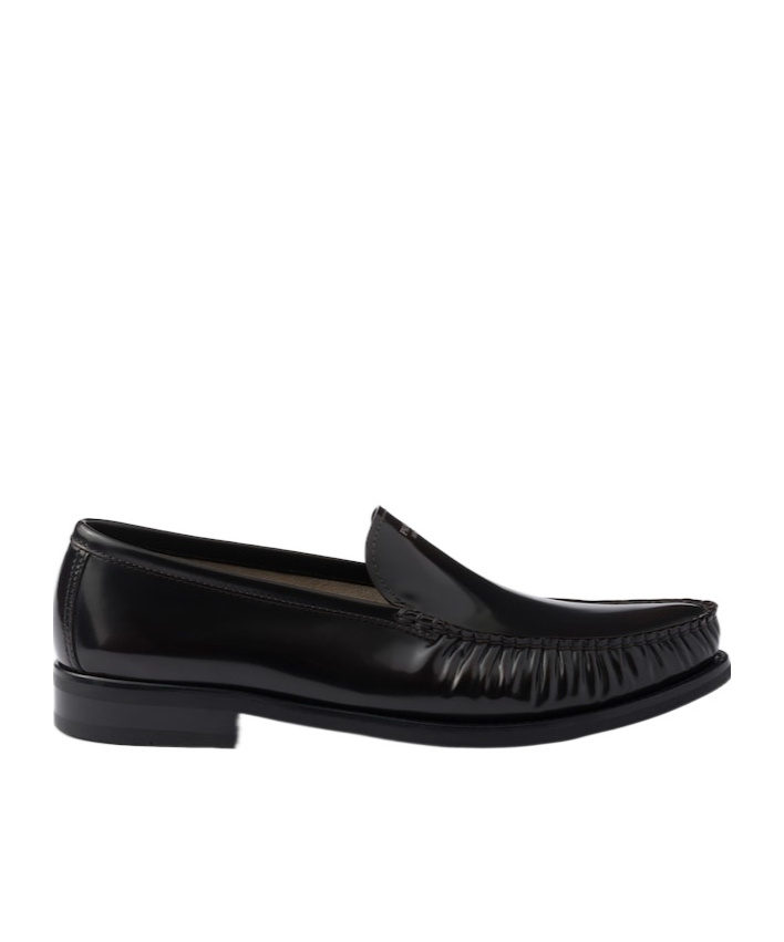 Prada Polished Leather Flat Shoes In Black