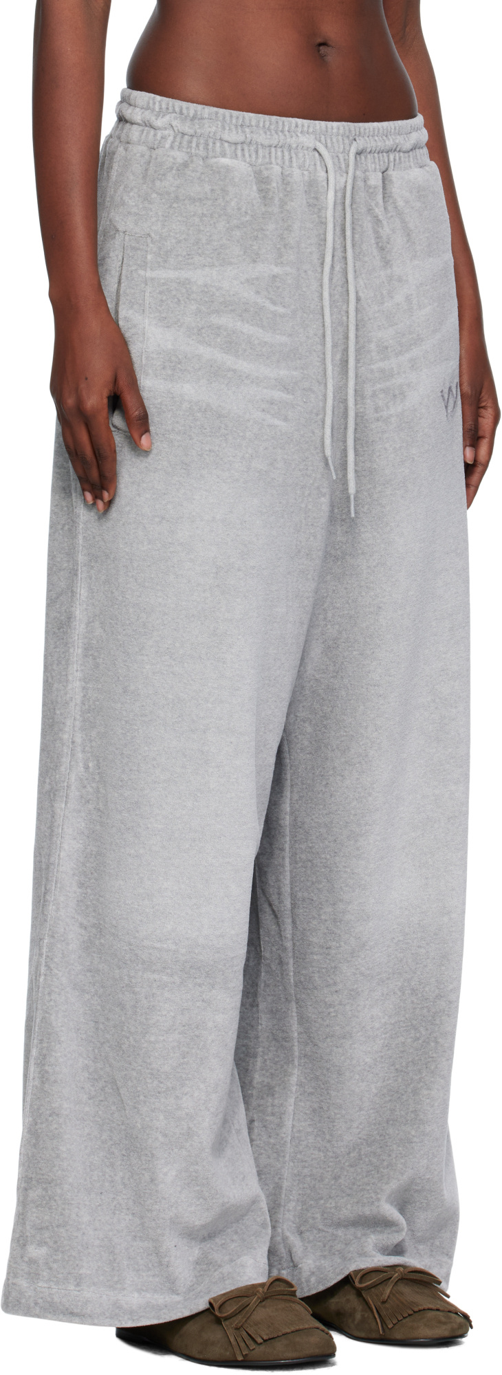 Open Yy Velvet Wide-leg Casual Pants In Gray