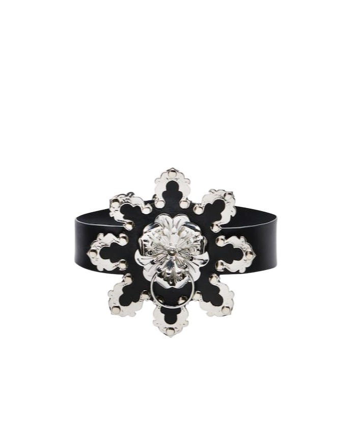 Blumarine Floral Pattern Leather Belt In Black
