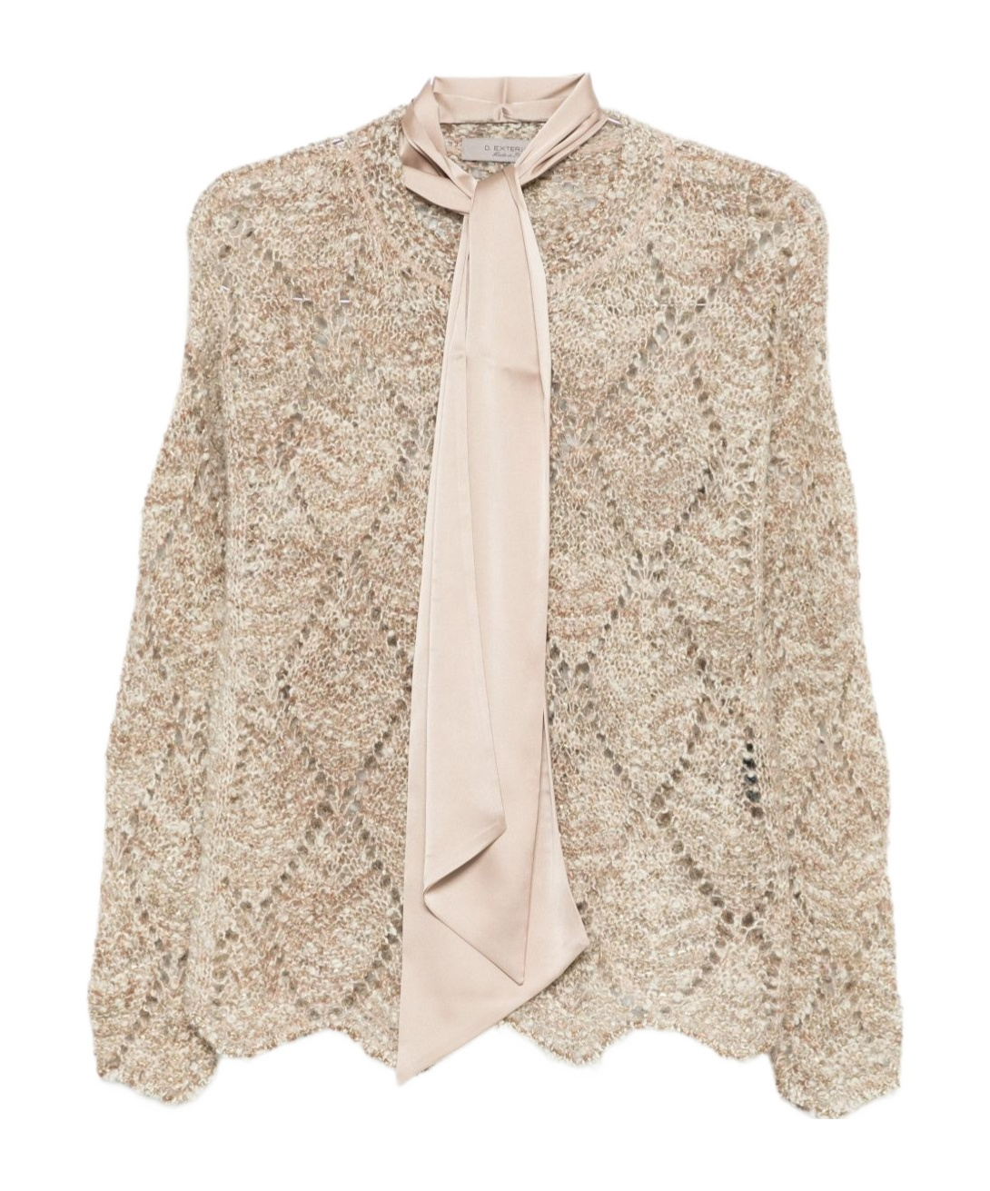 D Exterior Tie-neck Openwork Sweater In Neutral
