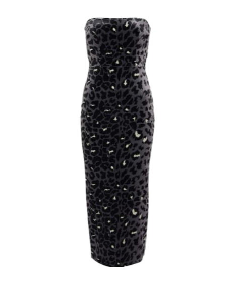 Alex Perry Leopard-print Strapless Velvet Midi Dress In Black