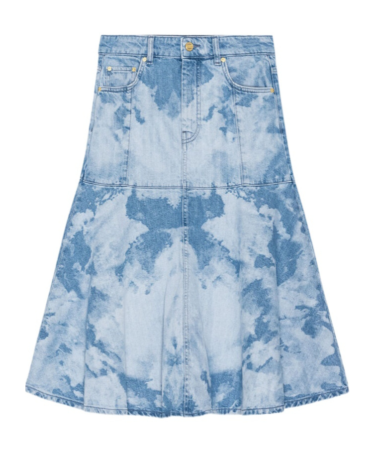Ganni Blue Bleach Denim Flounce Midi Skirt In Blue