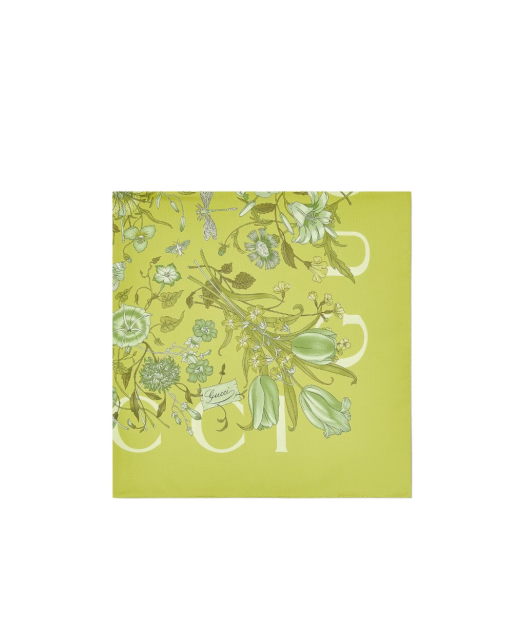 Gucci Printed Silk Twill Carré In Green