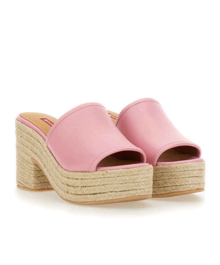 Moschino Pink Leather Sandal With Jute-wrapped Platform In Nude