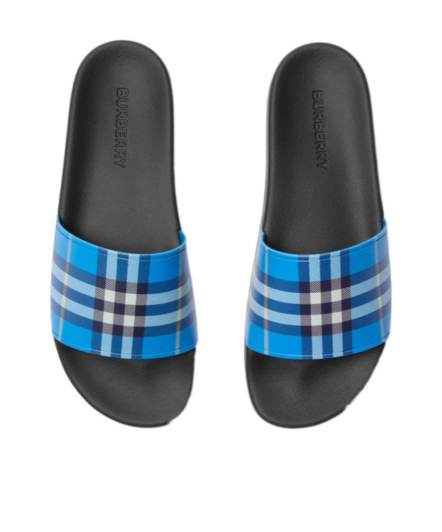 Burberry Checked Canvas Slides In Blue