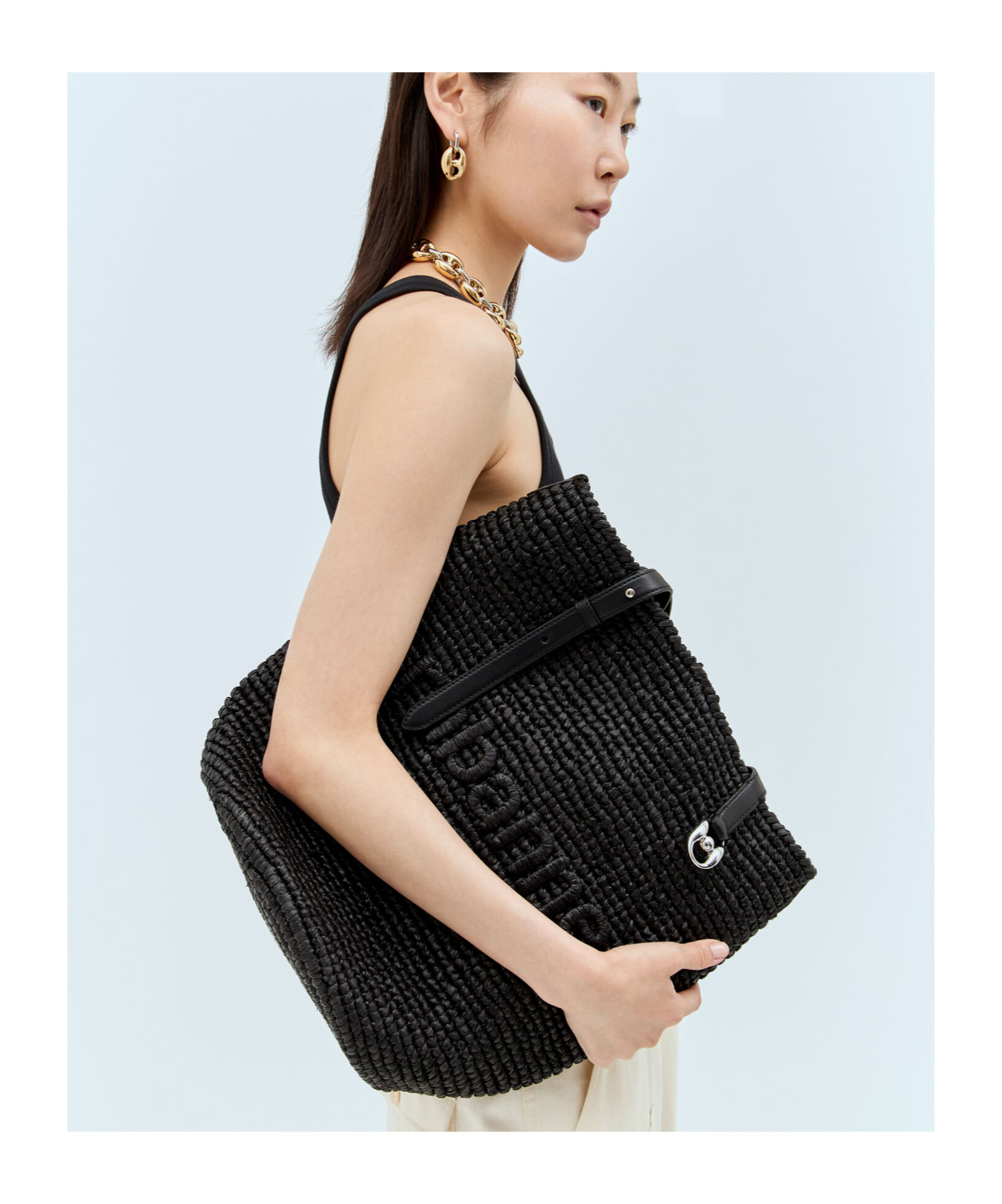 Rabanne Logo-embroidered Raffia Tote Bag In Black