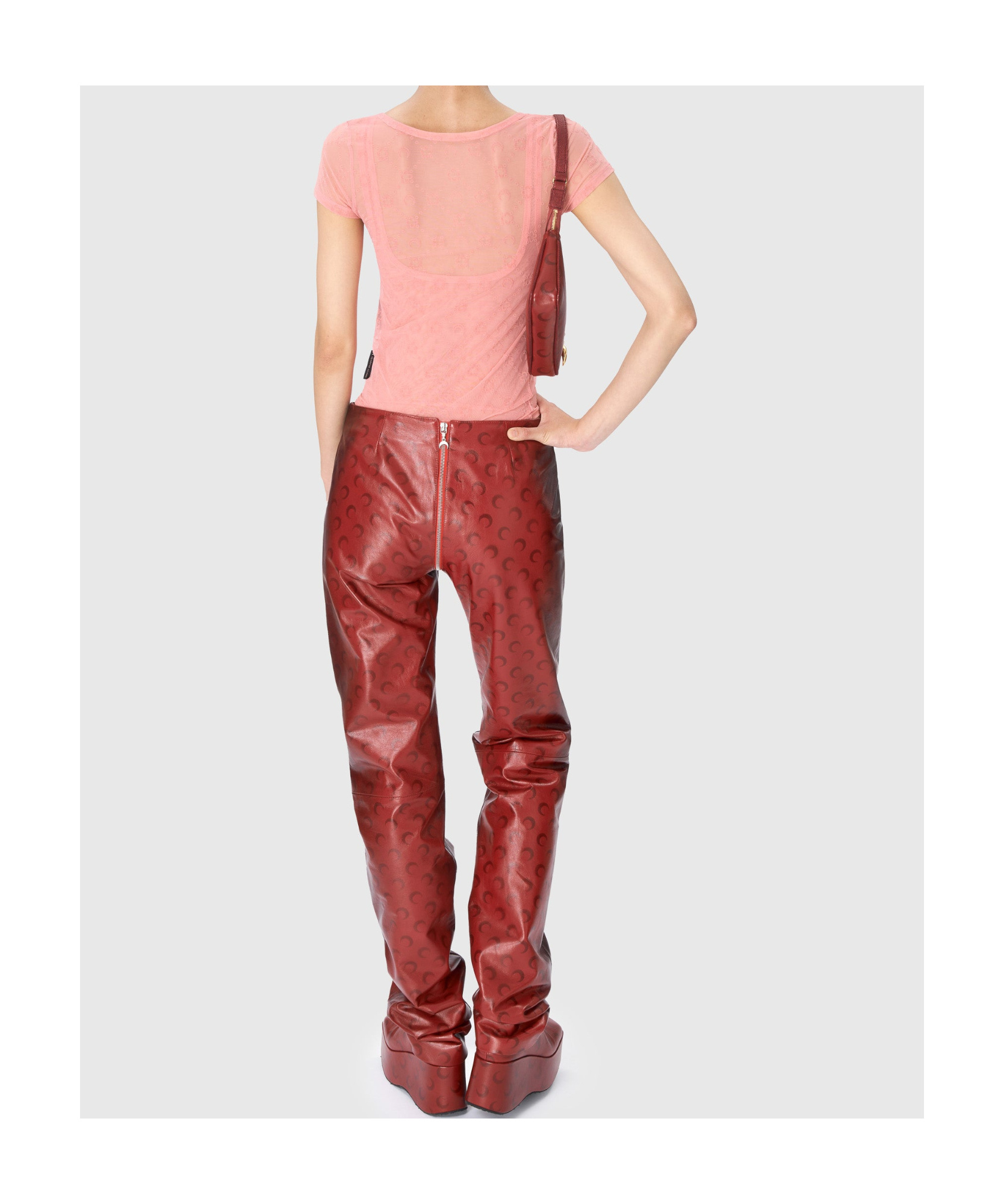 Marine Serre Ssense Exclusive Pink Recycled Flock Open Neck T-shirt In Flamingo Pink