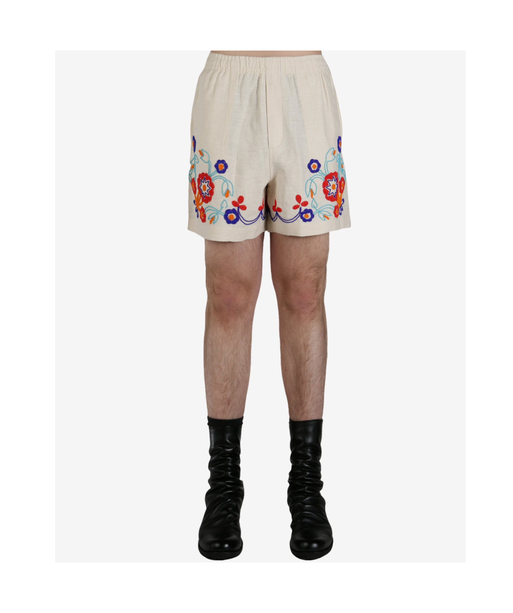 Bode Garden Party Straight-leg Bead-embellished Linen Shorts In White