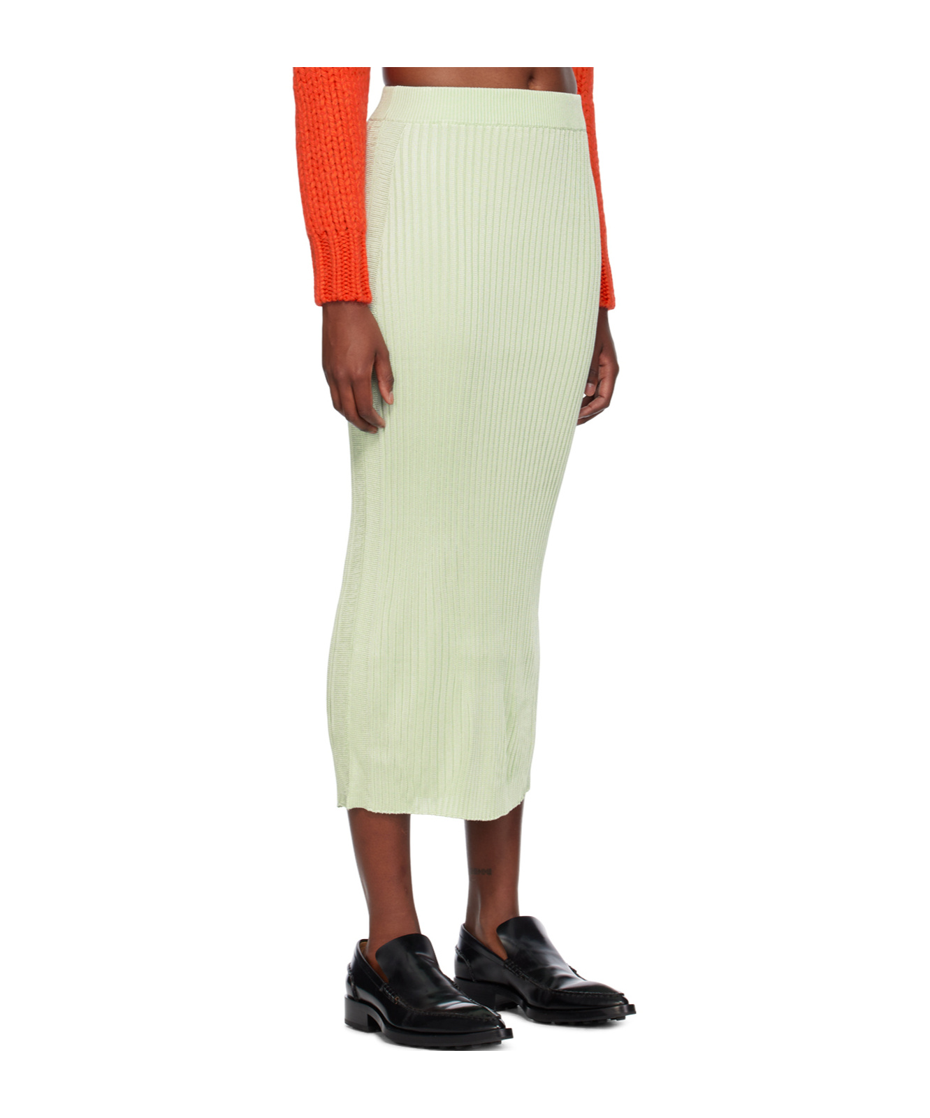 Jil Sander Green Paneled Midi Skirt In White