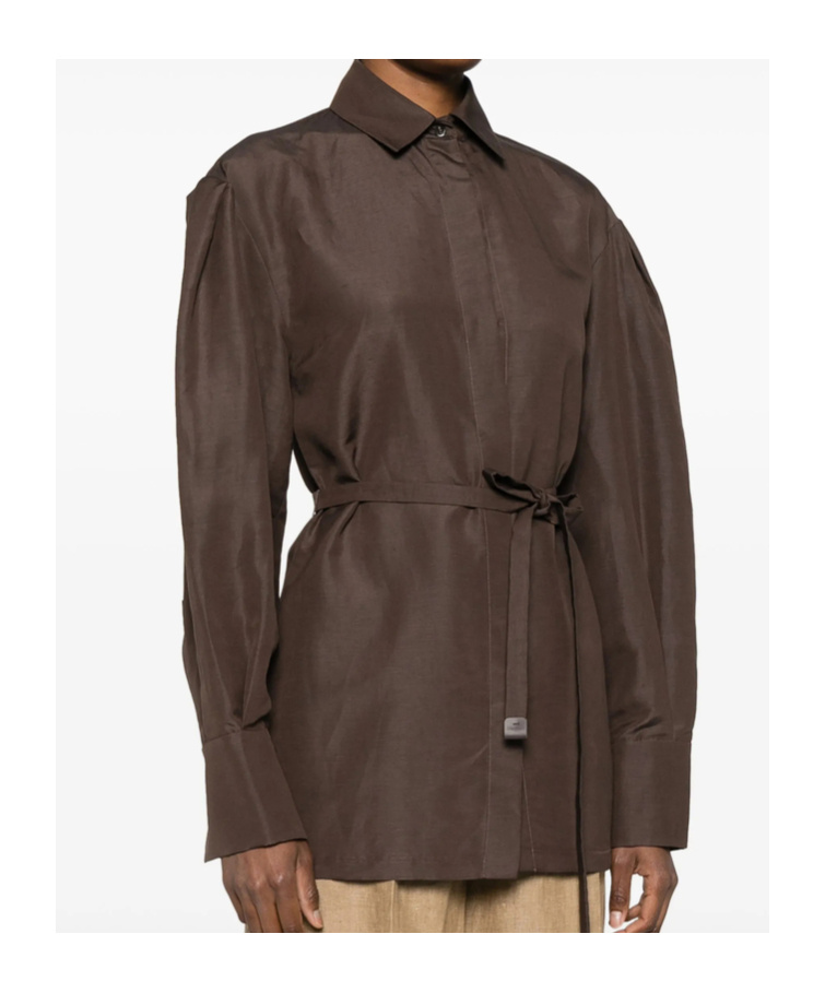 Shop Max Mara Lapel Long Sleeve Shirt In Brown