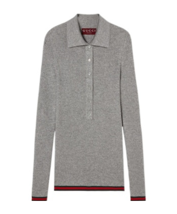 Gucci Cashmere And Silk Polo Top With Web In Gray