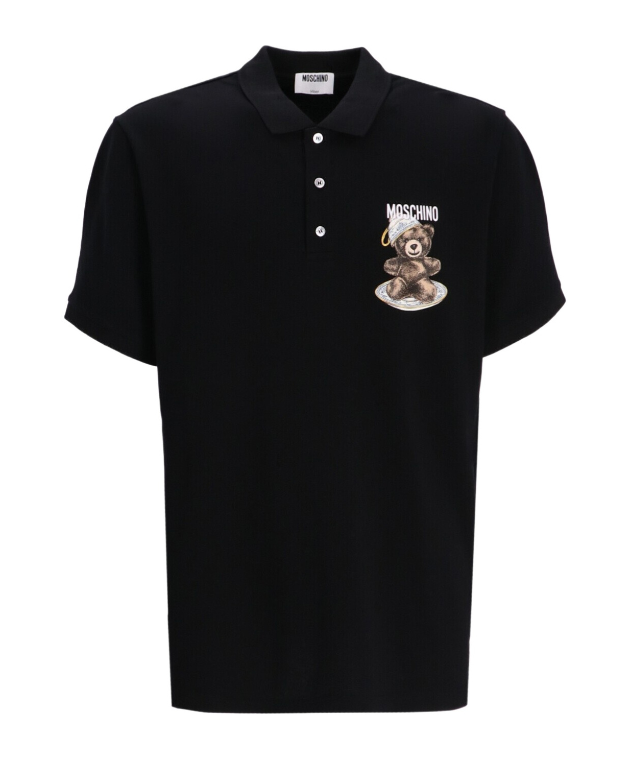 Moschino Graphic Print Polo Shirt With Side Slits In Black
