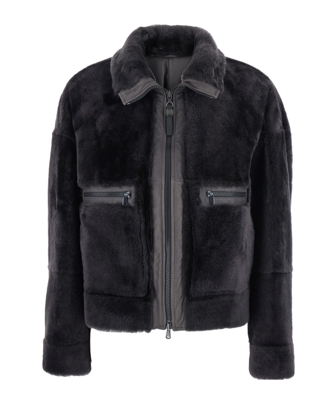 Brunello Cucinelli Grey Shearling Jacket With Two Front Welt Pockets With Zip In Fur Woman