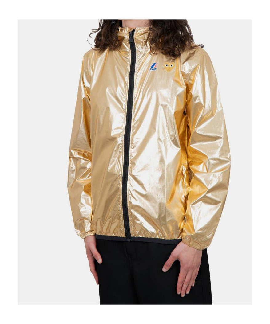 Comme Des Garçons Play K-way Gold Emblem Full Zip Jacket In Gold
