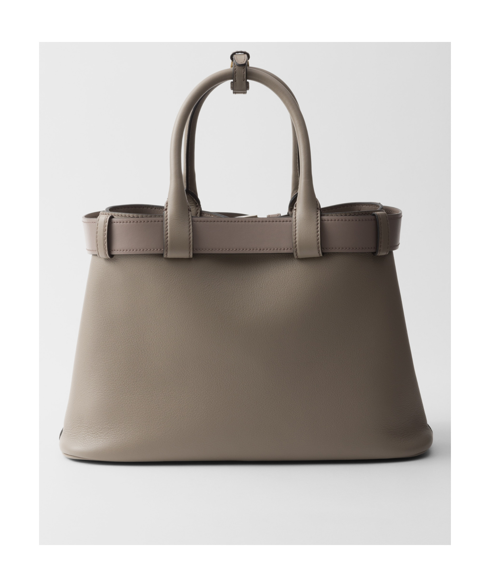 Prada Re-nylon And Leather Medium Top-handle Bag With Padlock In Muddy Gray