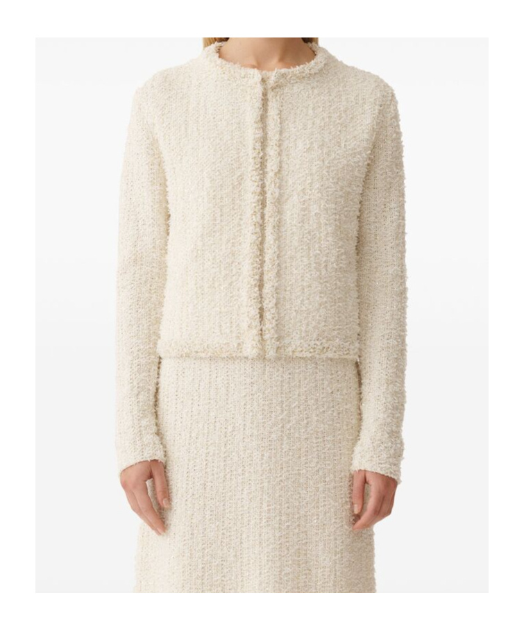 Fabiana Filippi Fringe-trim Sequin Tweed Cardigan In White